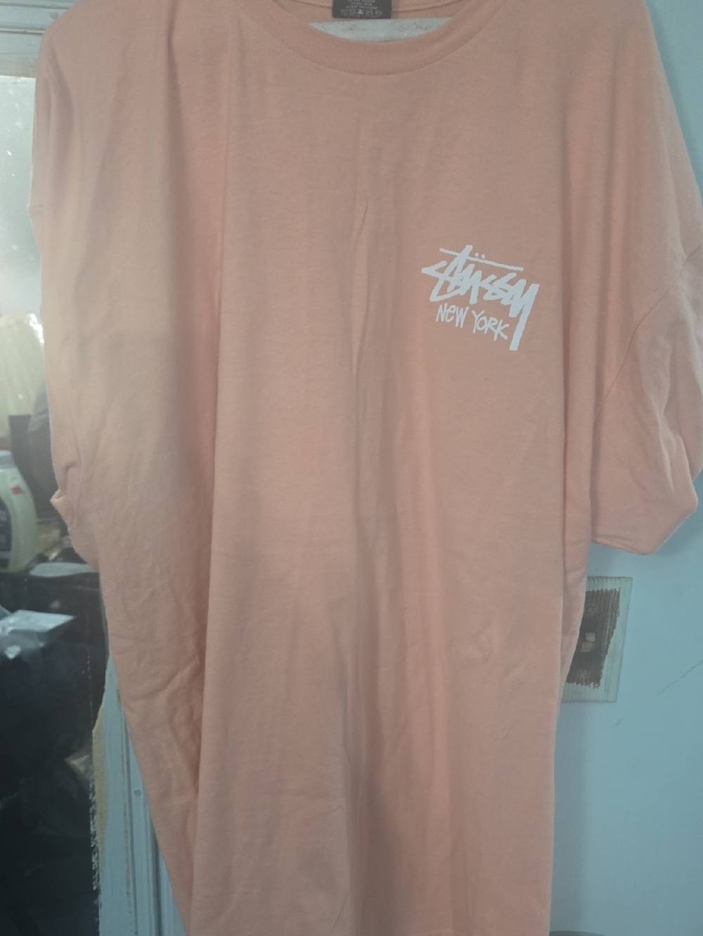 Stussy Peach Logo Short Sleeve Tee - White Chest Print